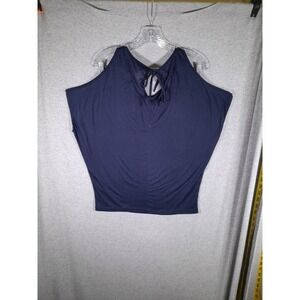 Navy Blue Cold Shoulder Top Womens Large/XL Batwing Dolman Sleeve Minimalist